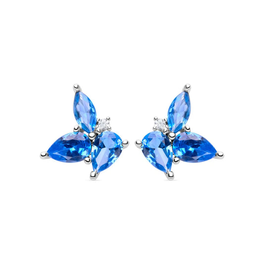 Sterling silver earrings featuring vibrant marquise-cut blue topaz gemstones arranged in a floral design, perfect for adding elegance to any outfit.