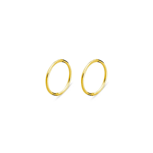 Yellow gold plated sterling silver hinged sleeper earrings in a minimalist design, available in 8mm size. Hypoallergenic and anti-tarnish for sensitive ears.