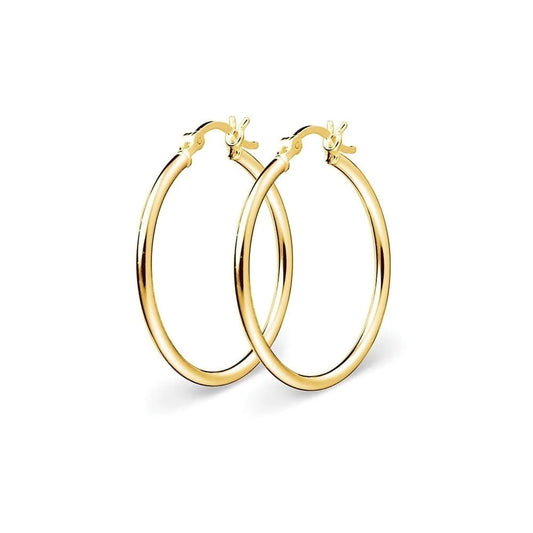 Elegant yellow gold plated sterling silver round tube hoop earrings with a polished finish, lightweight and available in 15mm size.