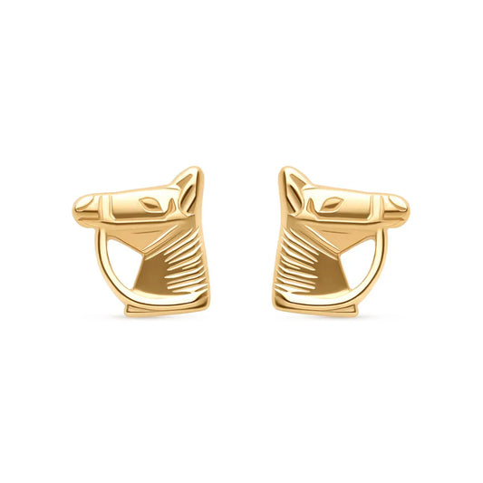 Delightful 9k yellow gold horse stud earrings featuring a sophisticated silhouette, blending playful charm and timeless elegance for everyday wear.