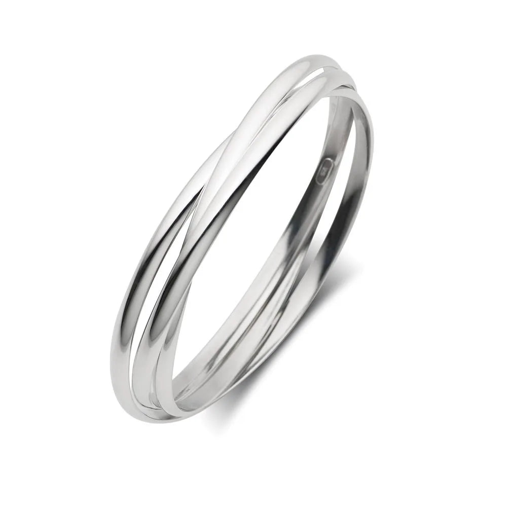 Sterling Silver Russian Style Bangle featuring a seamless design with a polished flat interior and rounded exterior. Modern elegance for everyday or special occasions.