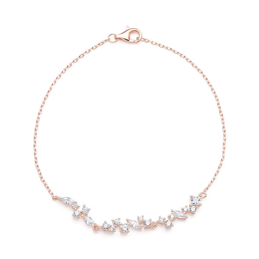 Elegant Reflections of Water bracelet in rose gold plating featuring shimmering cubic zirconia stones in a linear, delicate design.