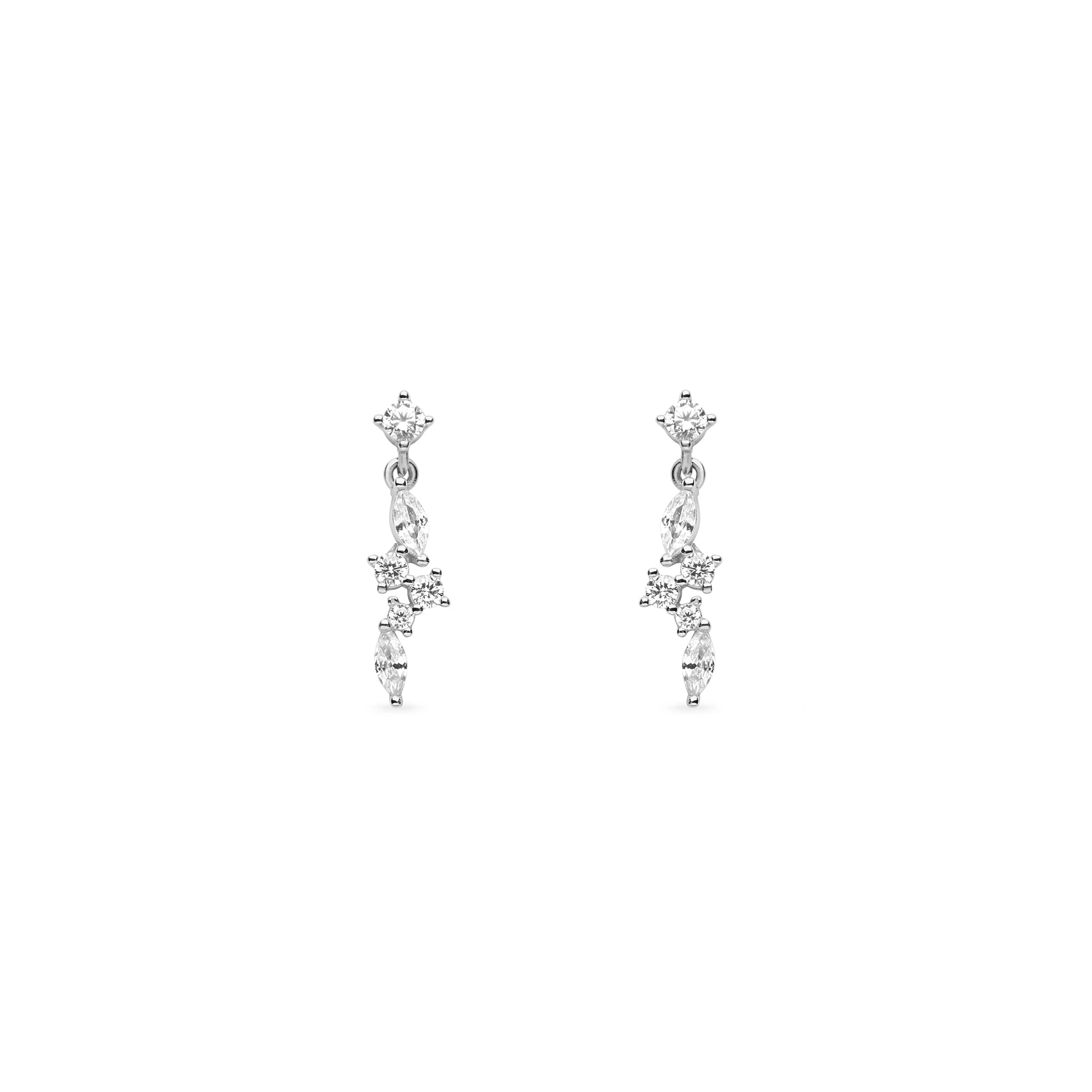 Elegant sterling silver dangling drop earrings with shimmering cubic zirconia stones, perfect for adding sophistication to any outfit.