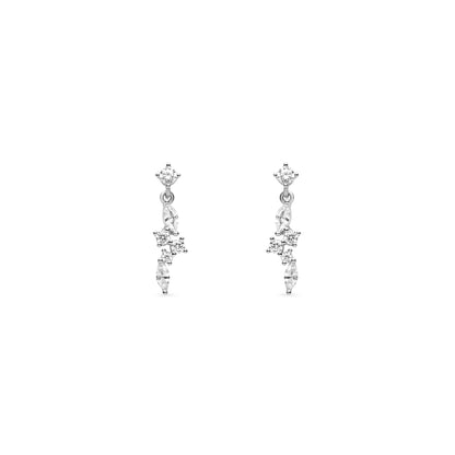 Elegant sterling silver dangling drop earrings with shimmering cubic zirconia stones, perfect for adding sophistication to any outfit.