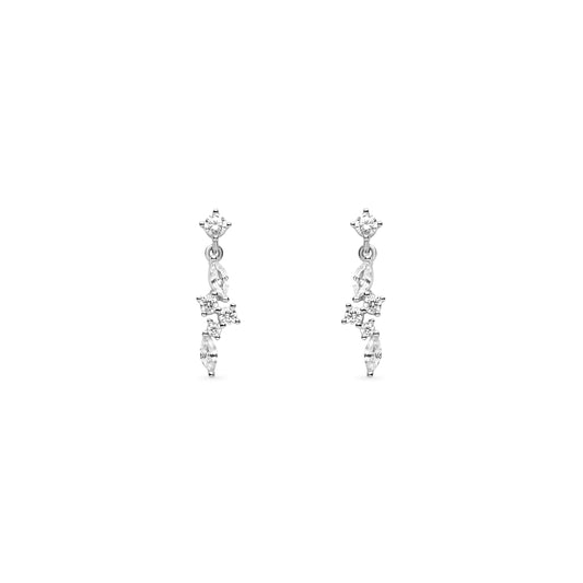 Elegant sterling silver dangling drop earrings with shimmering cubic zirconia stones, perfect for adding sophistication to any outfit.