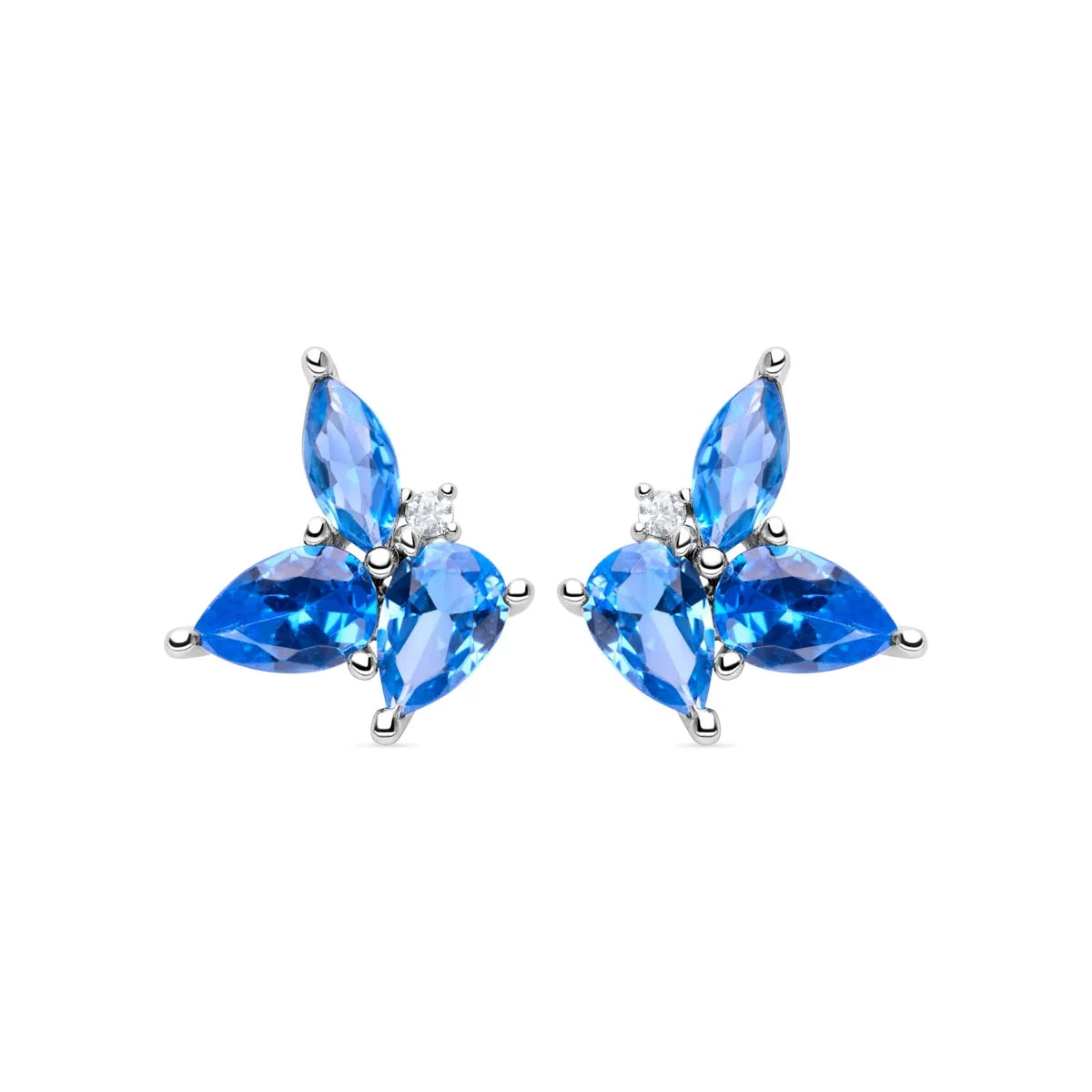 Sterling silver earrings featuring vibrant marquise-cut blue topaz gemstones arranged in a floral design, perfect for adding elegance to any outfit.