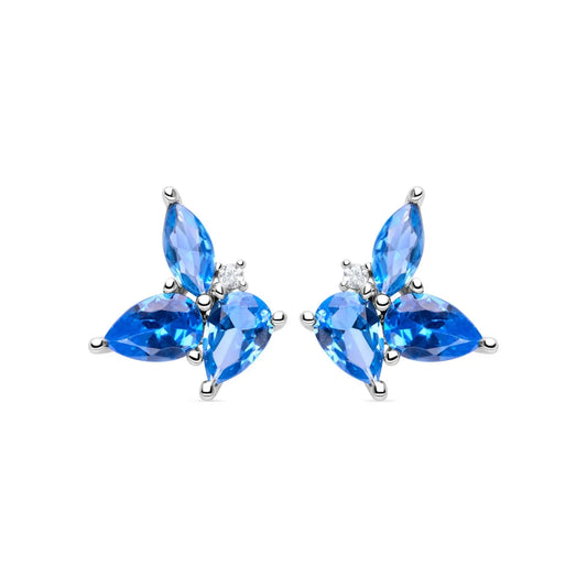 Sterling silver earrings featuring vibrant marquise-cut blue topaz gemstones arranged in a floral design, perfect for adding elegance to any outfit.