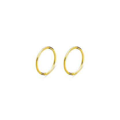 Yellow gold plated sterling silver hinged sleeper earrings in a minimalist design, available in 8mm size. Hypoallergenic and anti-tarnish for sensitive ears.