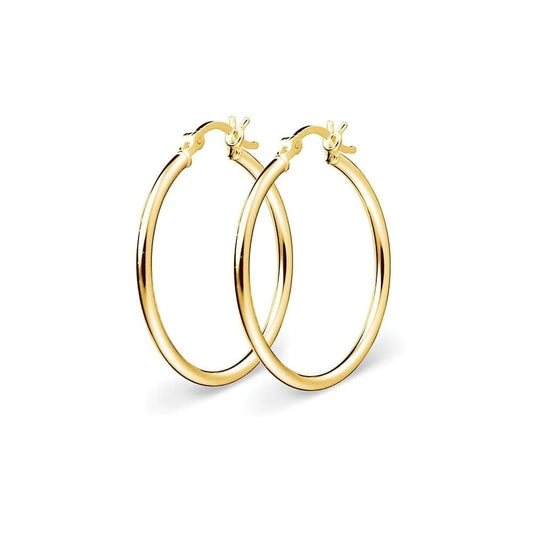 Elegant yellow gold plated sterling silver round tube hoop earrings with a polished finish, lightweight and available in 15mm size.