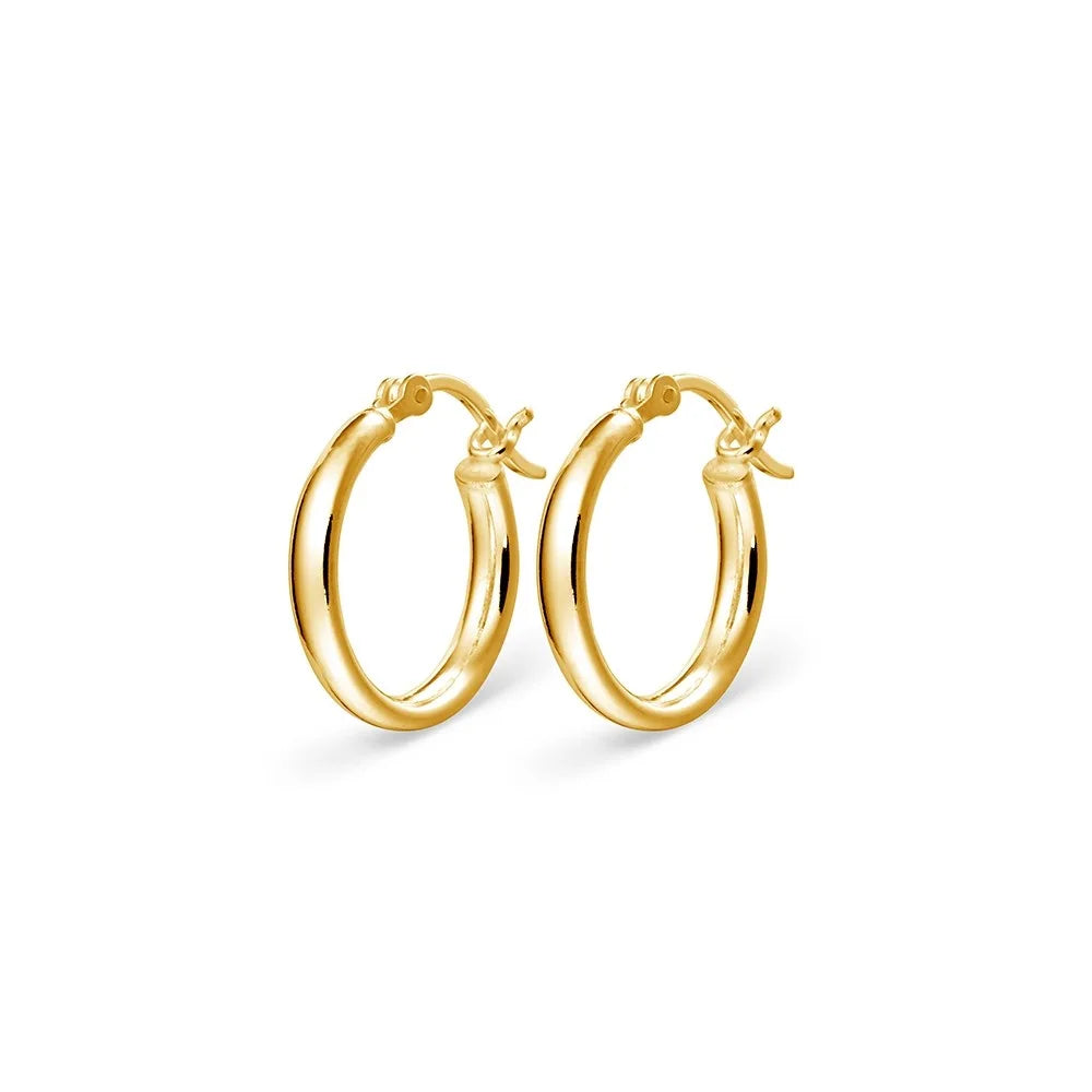 Classic 18MM round tube hoop earrings in rich gold plating, perfect for adding a touch of elegance to everyday or formal looks.