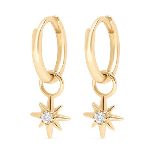 Elegant 9k yellow gold hoop earrings featuring detachable star charms adorned with sparkling SI2 quality diamonds, perfect for any occasion.