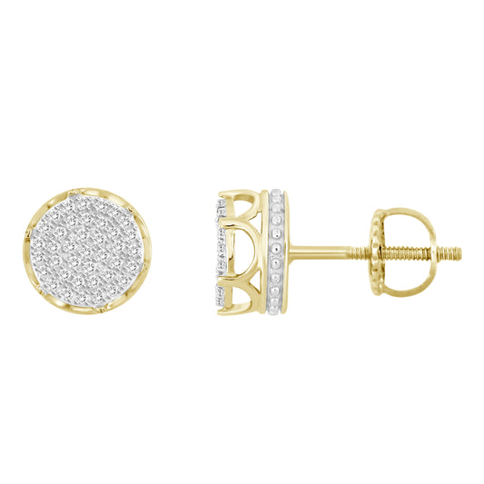 Earring Yellow Gold Round Cluster Screwbacks