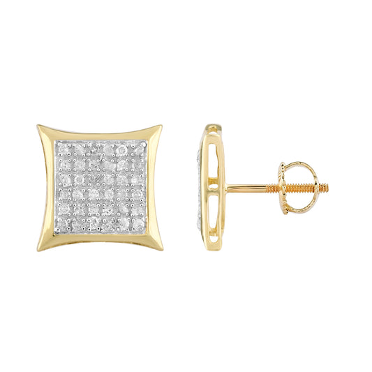 Earring Yellow Gold Square Cluster Screwbacks