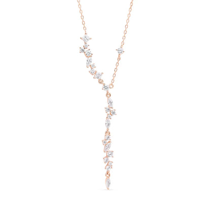 A stunning rose gold multistone necklace with a cascading design of shimmering cubic zirconia stones, part of the Reflections collection.