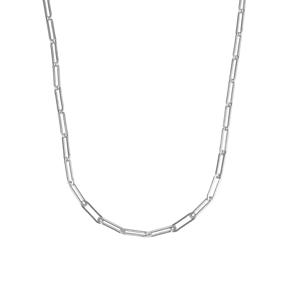 Sterling silver oblong link chain necklace, 42+5 cm in length, featuring a sleek and polished finish, perfect for layering or standalone wear.