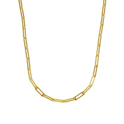 Gold-plated oblong link chain necklace, 42+5 cm long, showcasing a luxurious and elegant design for versatile styling with any outfit.