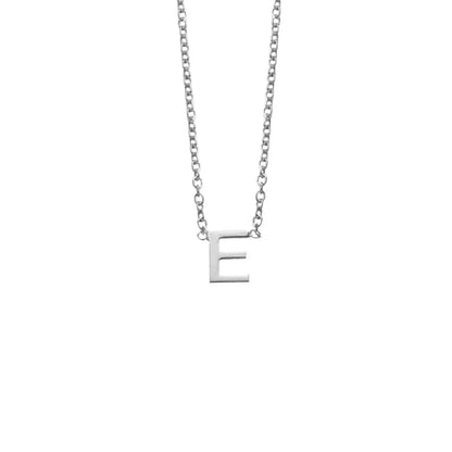 Sterling silver initial "E" necklace on a delicate chain, showcasing a personal and timeless style for everyday wear or gifting.