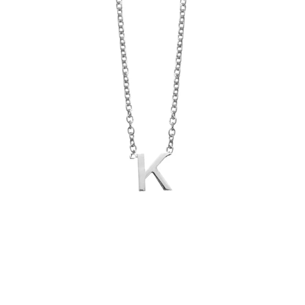 Sterling silver initial "K" necklace, a sleek and elegant accessory crafted for casual and formal occasions.