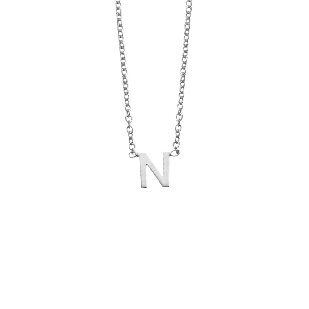 Sterling silver initial "N" pendant necklace with a chic and personalised design, ideal for layering or solo wear.