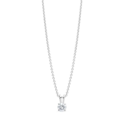 14k white gold solitaire diamond pendant with 0.25 carats, featuring a 4-claw setting and a delicate chain, perfect for everyday elegance.