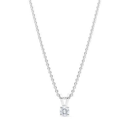 14k white gold solitaire diamond pendant with 0.15 carats, featuring a 4-claw setting and a delicate chain, perfect for timeless elegance.