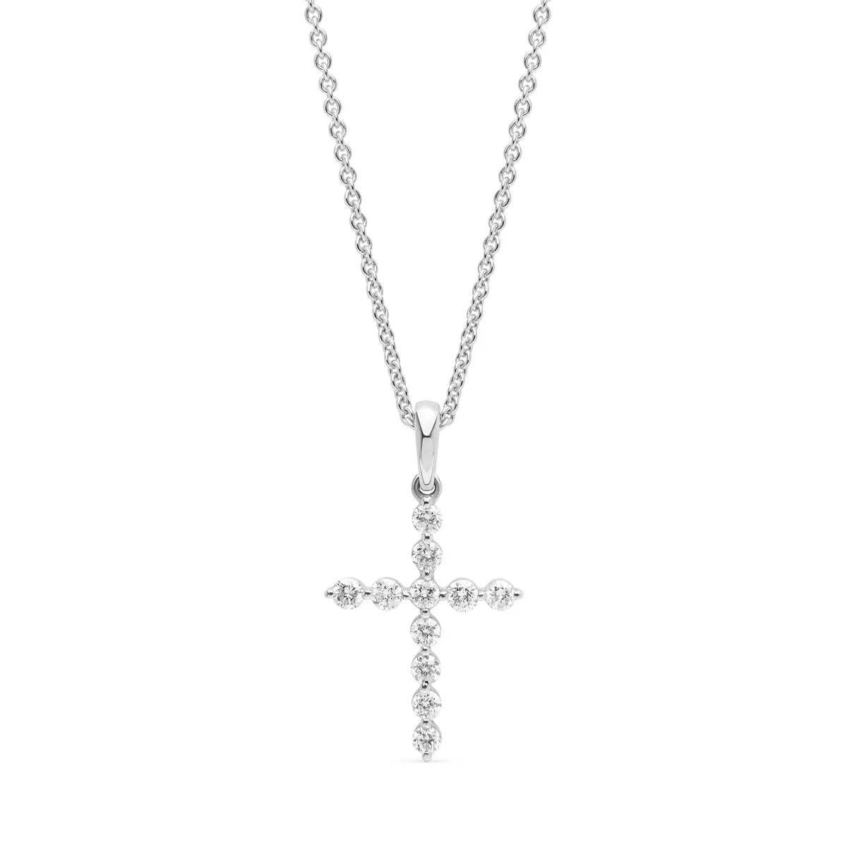 Timeless 9k white gold cross pendant with 11 diamonds, designed for daily wear or as a meaningful gift.