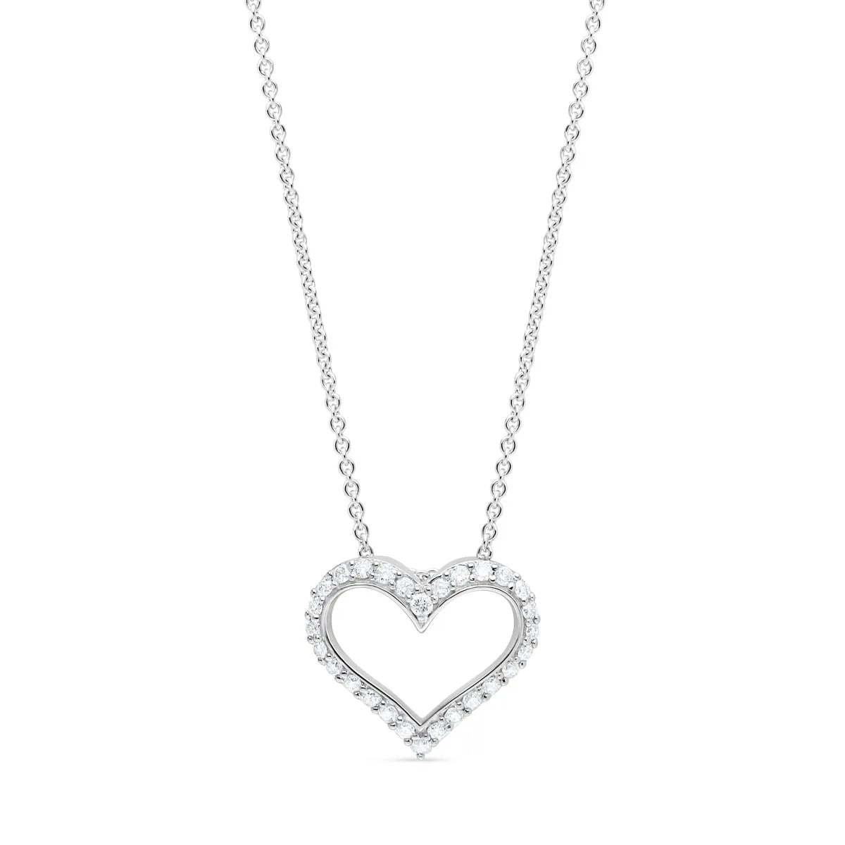 Elegant white gold diamond heart necklace, featuring 28 natural diamonds in a dainty and timeless design.