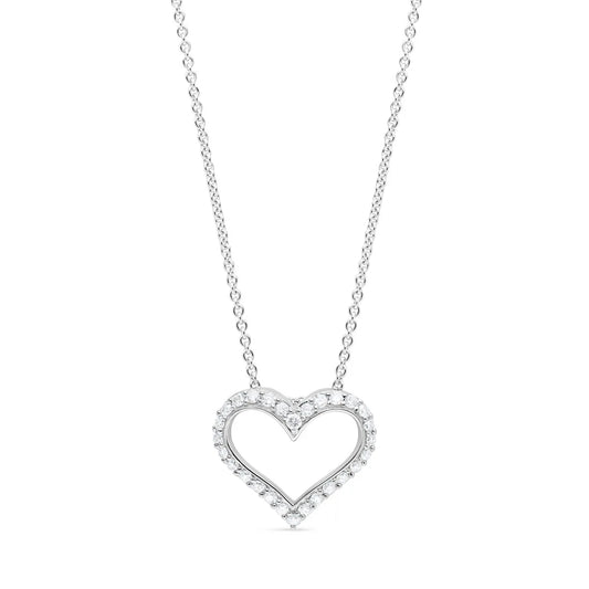 Elegant white gold diamond heart necklace, featuring 28 natural diamonds in a dainty and timeless design.