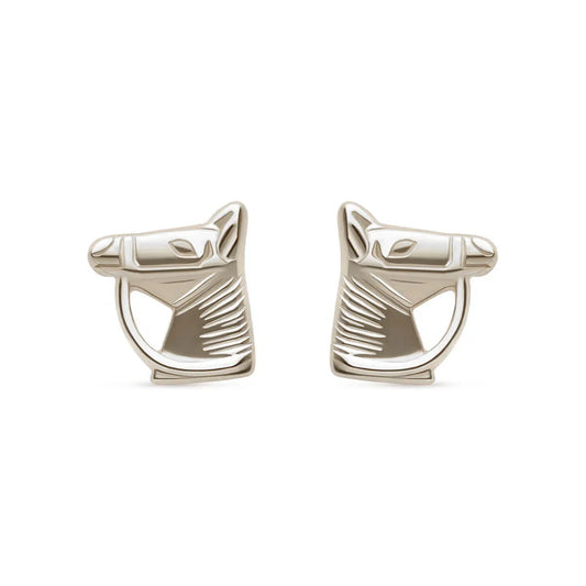 Elegant 9k white gold horse stud earrings showcasing exquisite craftsmanship and equestrian-inspired design, perfect for horse lovers and style enthusiasts.