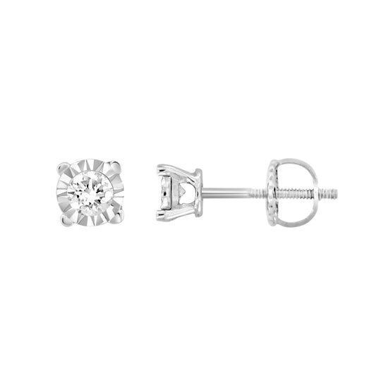 10k white gold diamond illusion stud earrings with 0.15 carats, featuring a secure screwback design for elegance and everyday comfort.