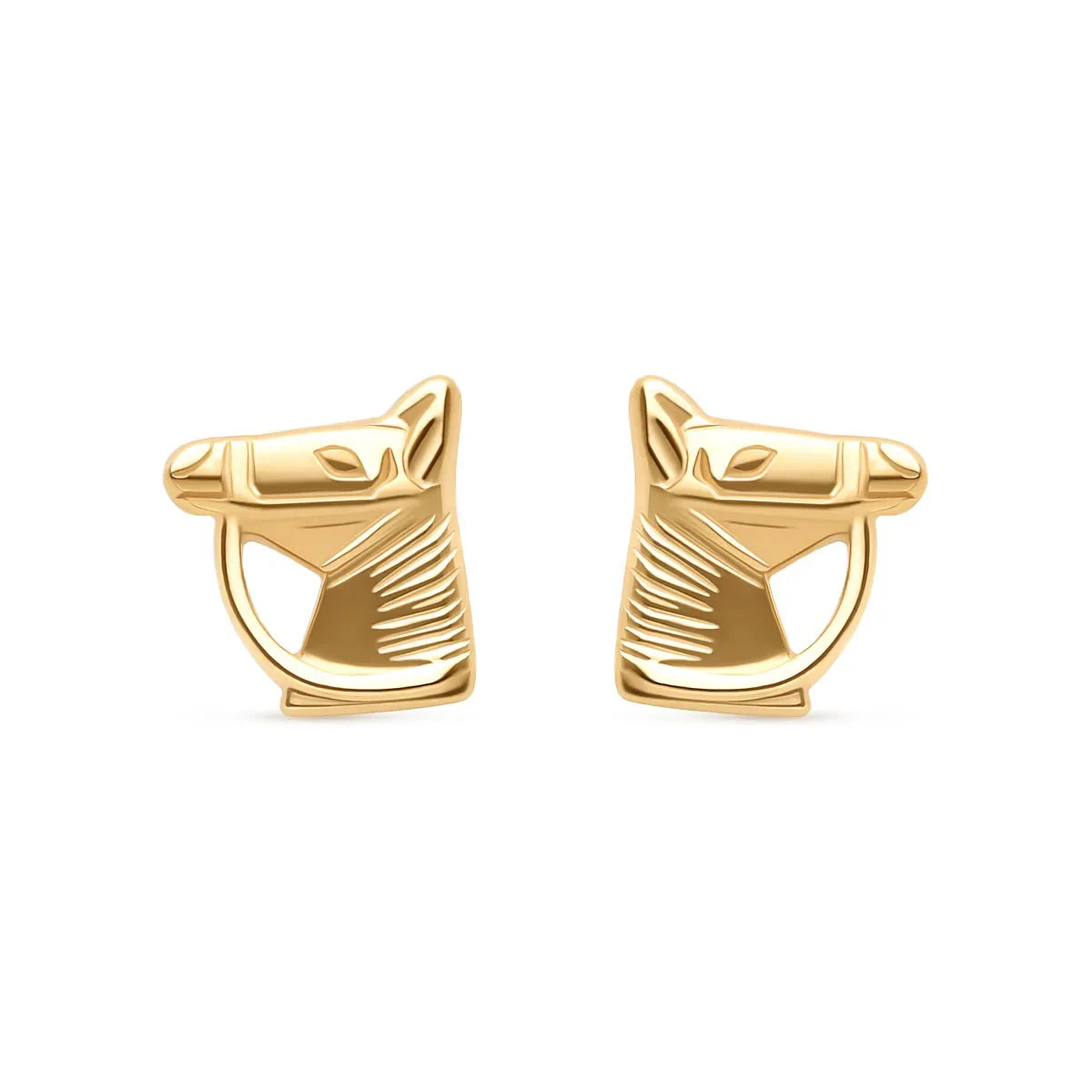 Delightful 9k yellow gold horse stud earrings featuring a sophisticated silhouette, blending playful charm and timeless elegance for everyday wear.