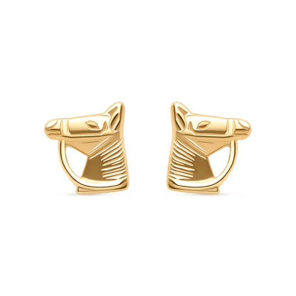 Delightful 9k yellow gold horse stud earrings featuring a sophisticated silhouette, blending playful charm and timeless elegance for everyday wear.